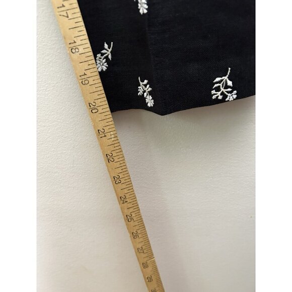 Talbots 100% Irish Linen Black Floral Embroidered Lagenlook Capri Pants Size 18 - Picture 7 of 10